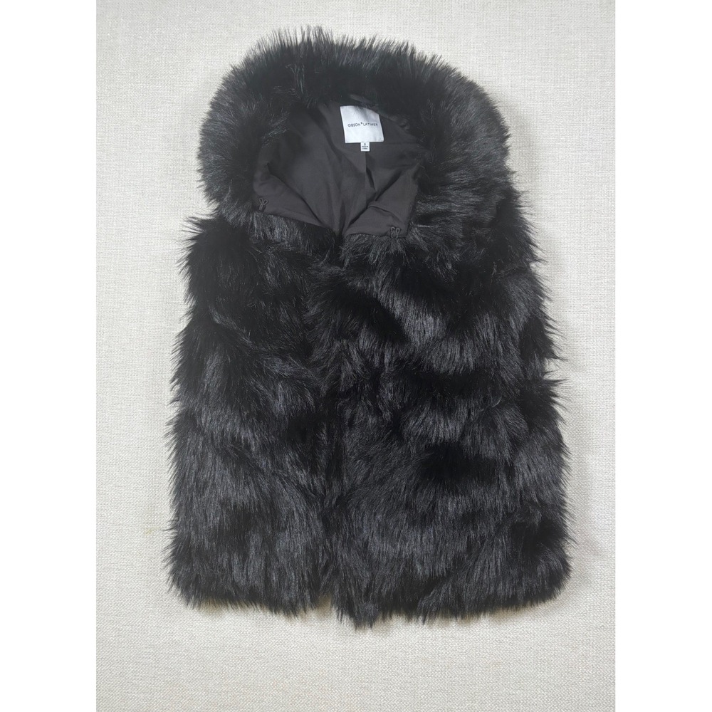 Gibson Latimer Womens Faux Fur Vest Hooded Black Size Small Pockets